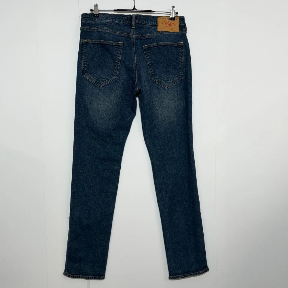 True Religion Jeans Mens 32X33 Blue Geno Relaxed Slim Stretch World Tour Dark